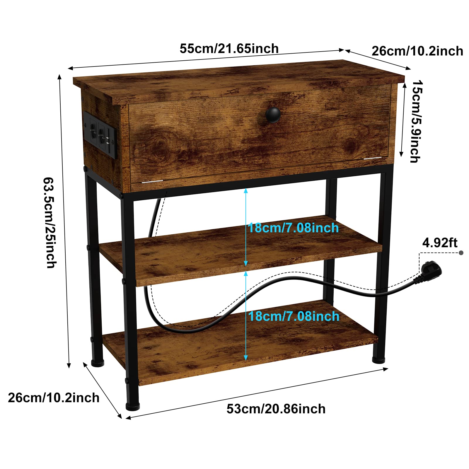 Glanzende Zwarte Salontafel Met LED-verlichting En USB-poort, 1 Lade Voor Woonkamer