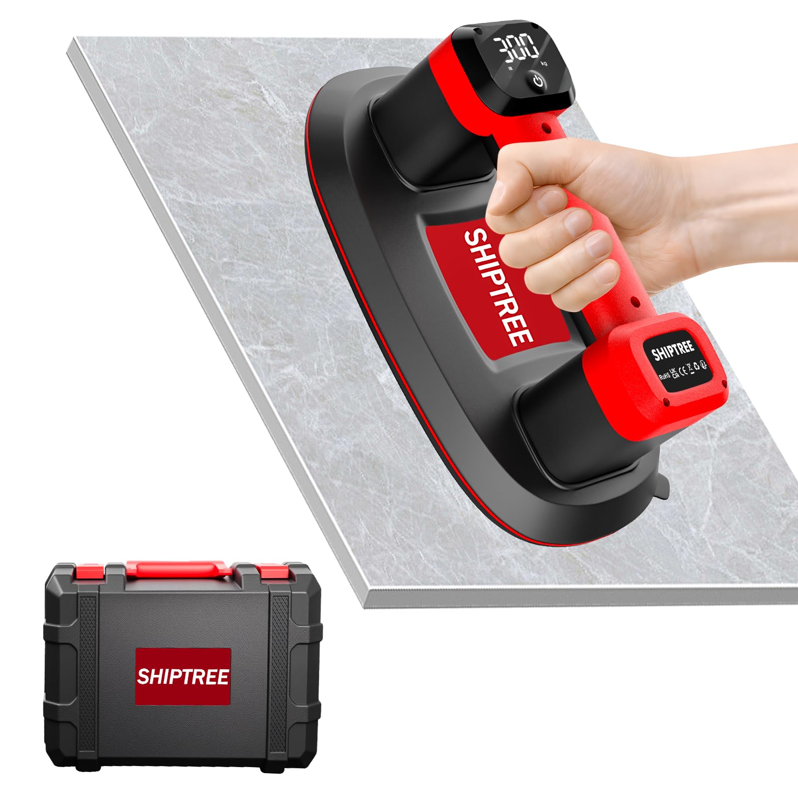 Akku Saugheber 300 KG, Upgrade Saugheber mit 5000 mAh Akku, Auto Nachsaugfunktion,Doppelmotor für Starke Saugleistung, LCD Anzeige, für Fliesen, Glas, Holzplatten, Marmor & Möbel