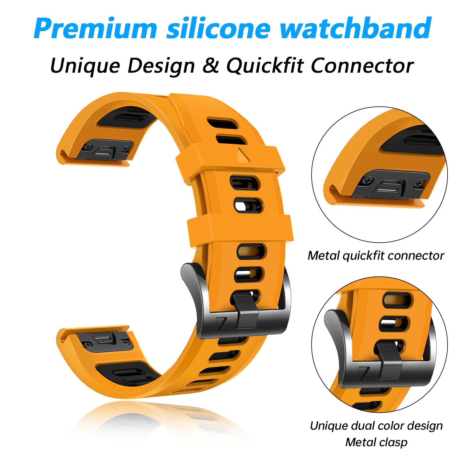 Paski Quickfit 26 mm kompatybilne z Garmin Fenix 7X/7X Pro/6X/6X Pro/5X Plus, silikonowy pasek do polerowania Fenix 8 51 mm/Descent Mk3i/Epix Pro/quatix 8/tactix 8 AMOLED 51 mm/Enduro 3/2