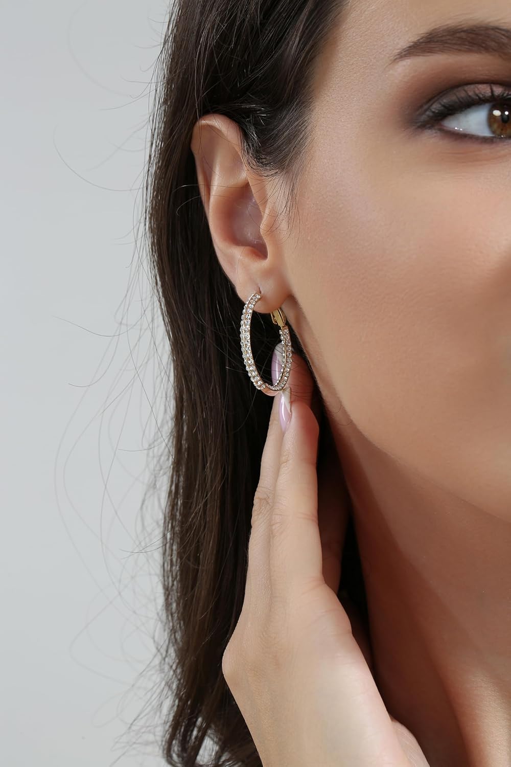 Borun Rhinestone Inside-Out Crystal Hoop Earring Hypoallergenic Jewelry for Women - Image 4