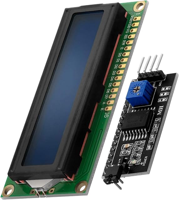 AZDelivery HD44780 1602 16x2 Serial LCD White Character Blue Backlight Display Board IIC PCF8574T I2C Adapter Converter Bundle Compatible with Arduino and Raspberry Pi Including E-Book!