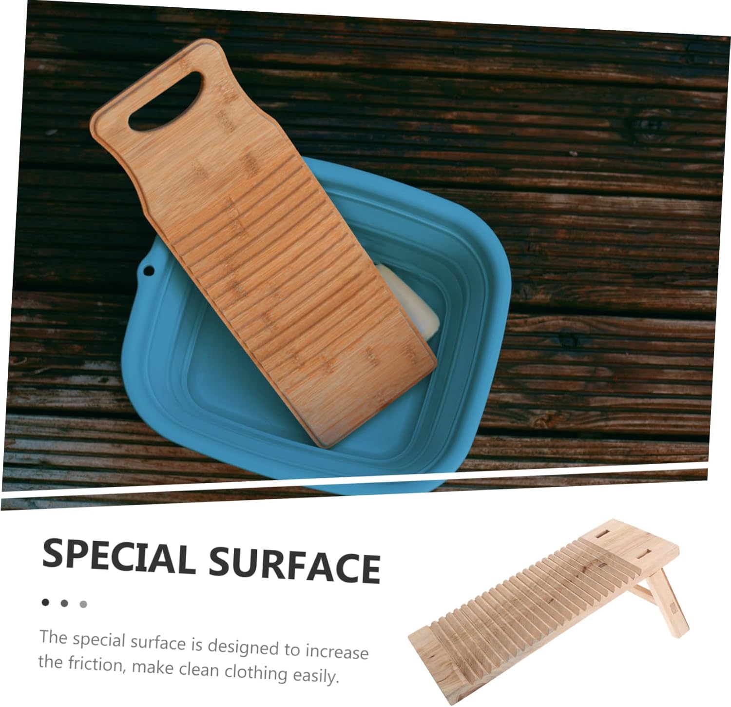 Wood Washboard for Hand Washing Clothes Ergonomic Design Textured Surface for Stubborn Stains Portable Laundry Board with Non-slip Feet