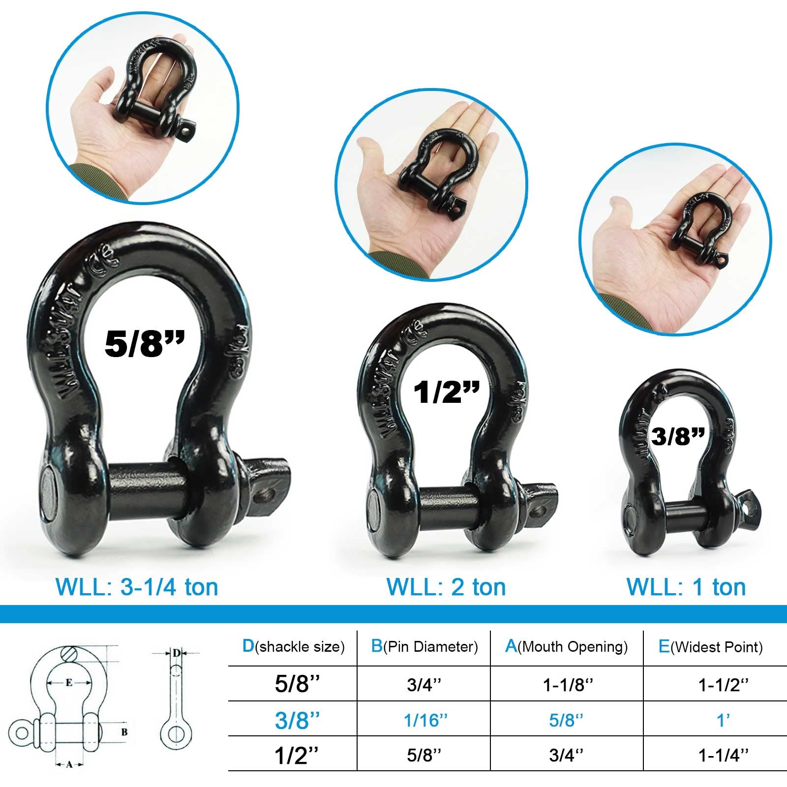 Anello a D da 3/8", Resistente Anello a D con Perno a Vite, per la Maggior Parte dei Veicoli con Supporti ad Anello a D Come Jeep, ATV, Camion, rimorchi (Confezione da 10)