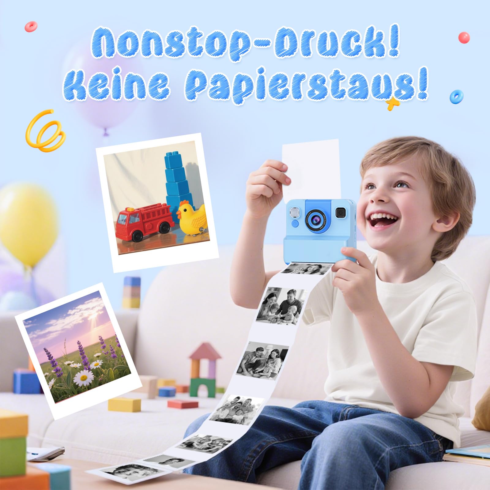 Macchina Fotografica Bambini，2.4" HD 1080P Macchina Fotografica Bambini Istantanea Regalo Bambino 3-10 Anni Maschio Fotocamera Istantanea 32GB Scheda & Papier Photo Regalo Natale (Blu)