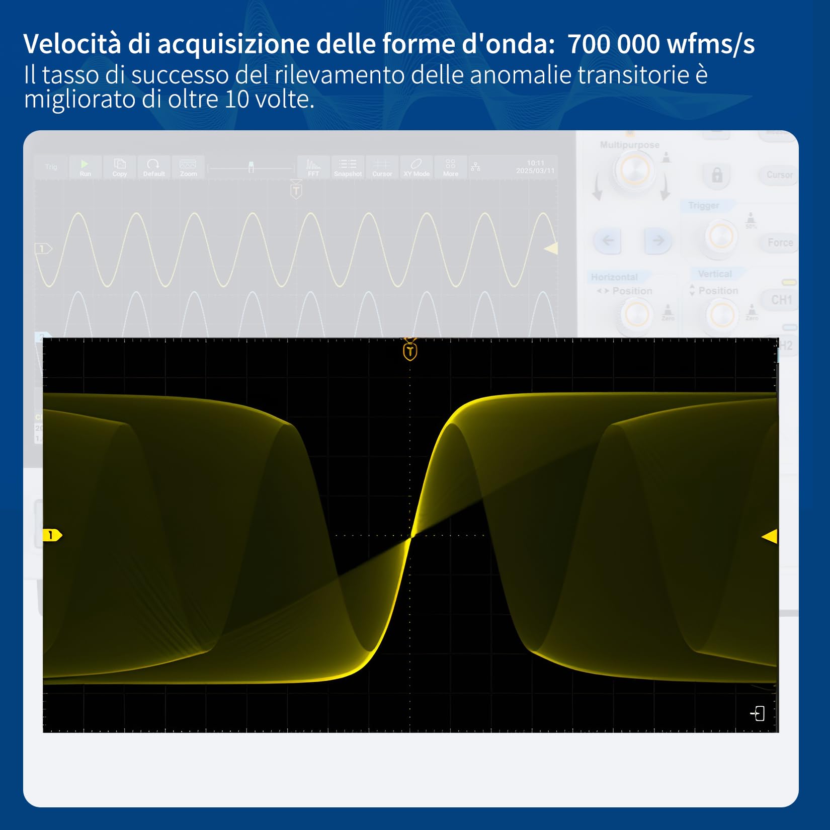 OWON ADS824A Oscilloscopio Digitale 4 Canali 200MHz, Alta Precisione 12 Bit, 700k wfms/s, 50Mpts, Touchscreen, CAN/LIN, FFT, USB-C HDMI, per Laboratorio, Automotive, Didattica