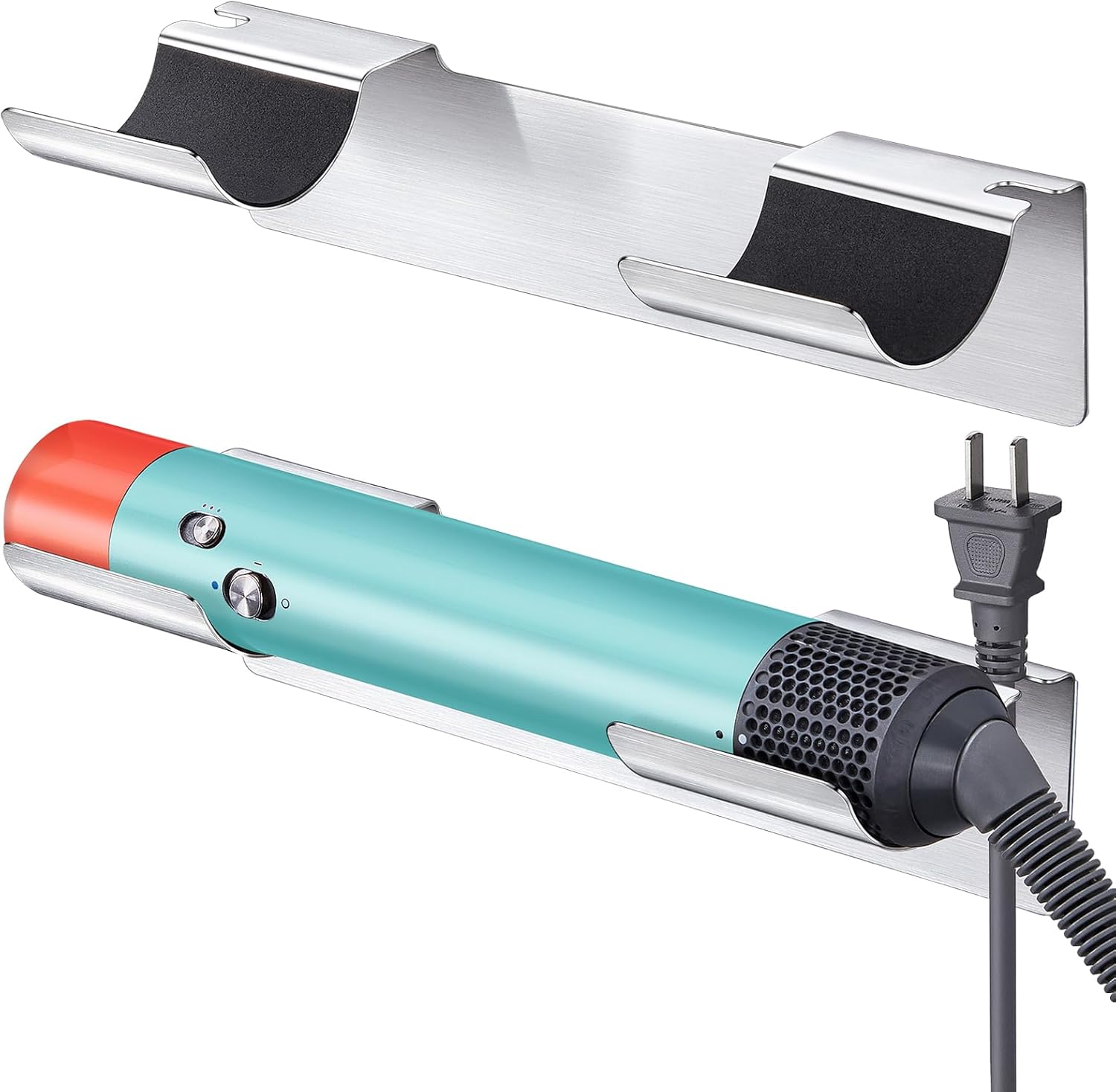 1 PCS Wall Mount Curling Iron Holder and Hair Tool Organizer with Adhesive, Multifunctional Hot Flat Iron and Hair Straightener Holder Storage Stand for Vanity, Cabinet and Wall, Silver Silver 1