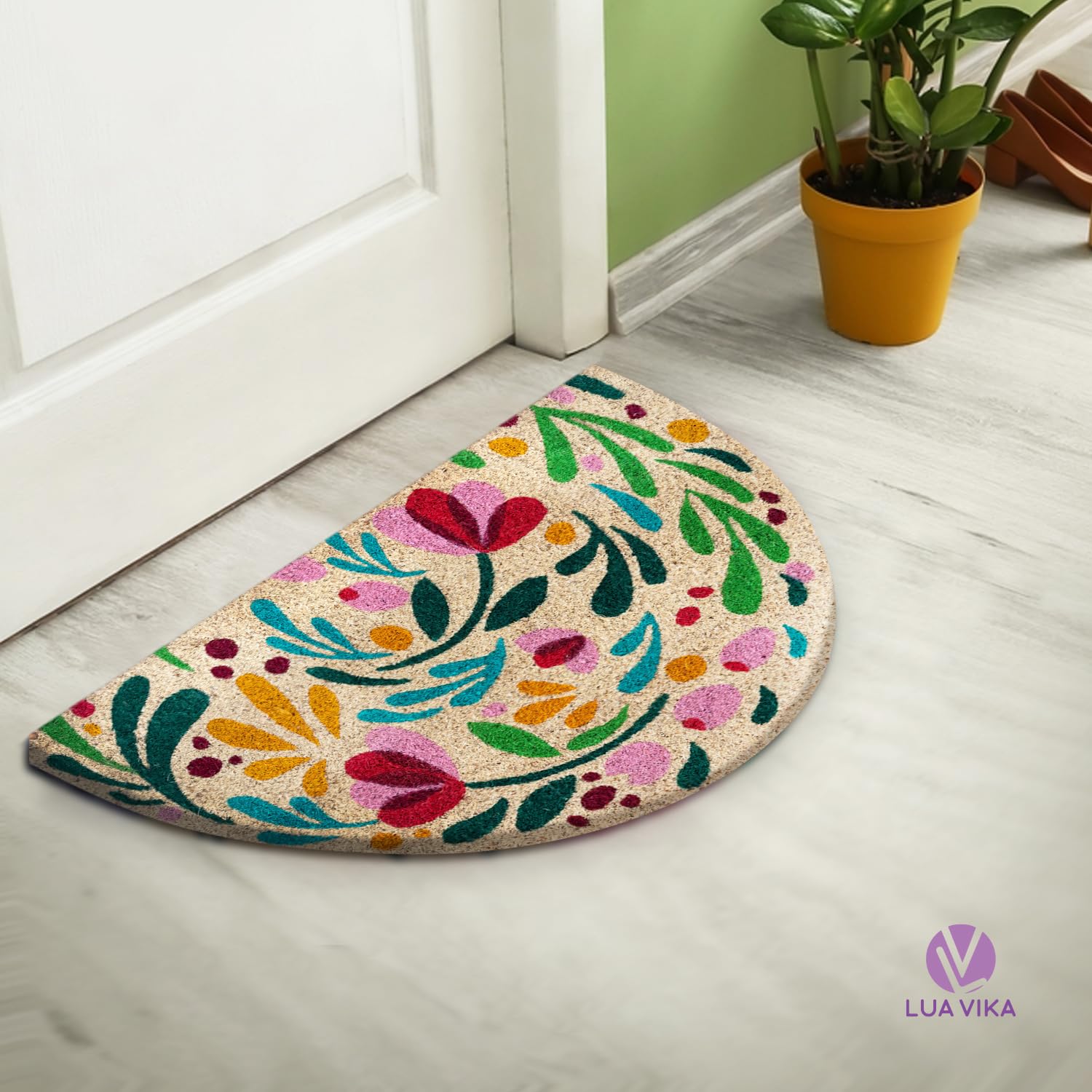 Zerbino ingresso esterno cocco - Flora - 40x70 cm - tappeto ingresso esterno casa - zerbino cocco mezzaluna - zerbini moderni e originali