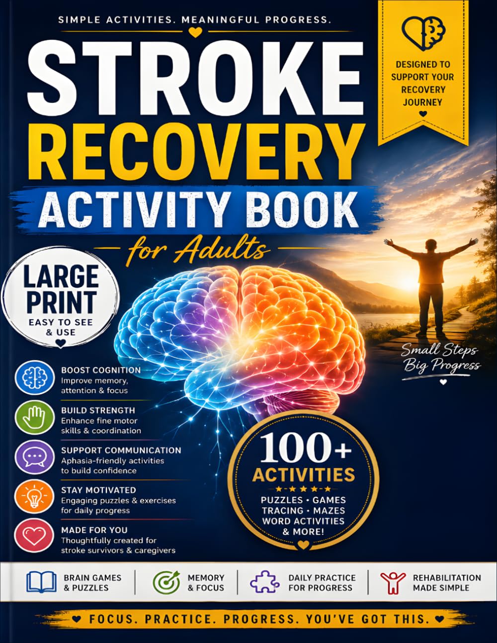 STROKE RECOVERY ACTIVITY BOOK: Large Print Cognitive Easy Games, Brain Exercises & Recovery Activities for Stroke Survivors, Aphasia, Traumatic Brain Injury & Motor Skills Rehabilitation