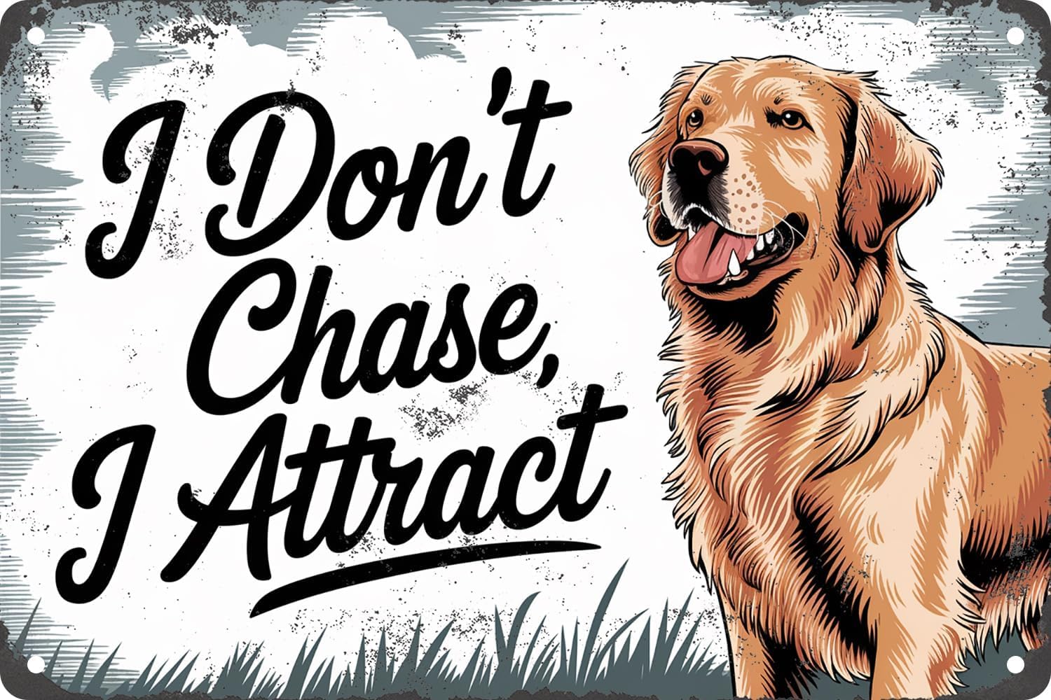 SMAZDFXX I Don‘t Chase I Attract Retro Funny Metal Tin Sign For Bedroom Club Bar Pub Man Cave Shop Decor Dog Wall Art Poster 5.5"x8"
