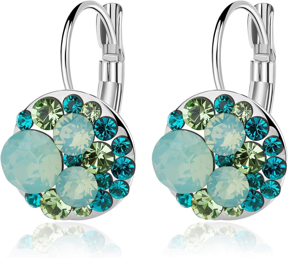 Multicolored Austrian Crystal Leverback Earrings for Women 14K Gold Plated Dangle Hoop Earrings Hypoallergenic Jewelry