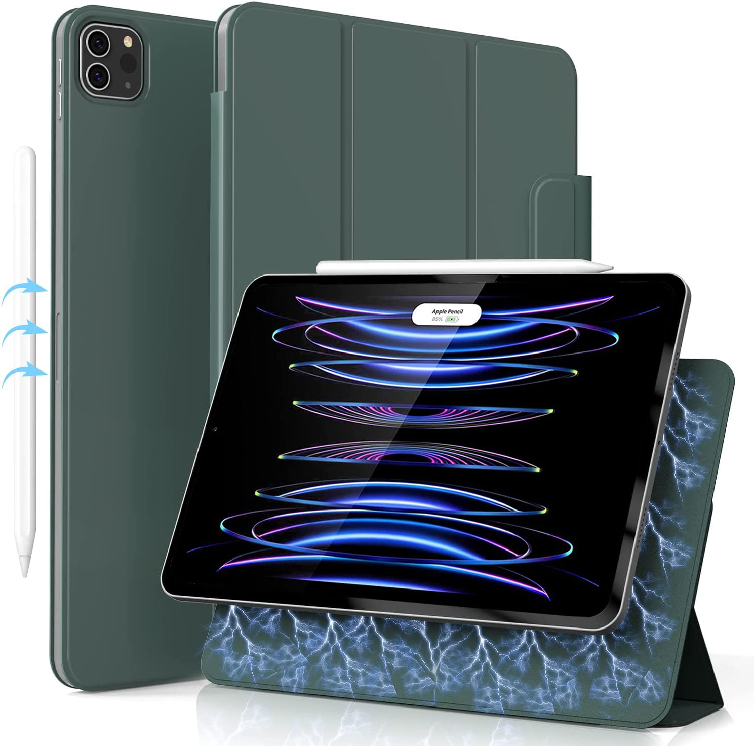 ZOYU Hülle für iPad Pro 11 2022/2021/2020, Automatischer Schlaf/Aufwachen, Magnetisch Abnehmbare Smart Folio Verstellbare rutschfeste Hülle für iPad Pro 11 Zoll, Dunkelgrün