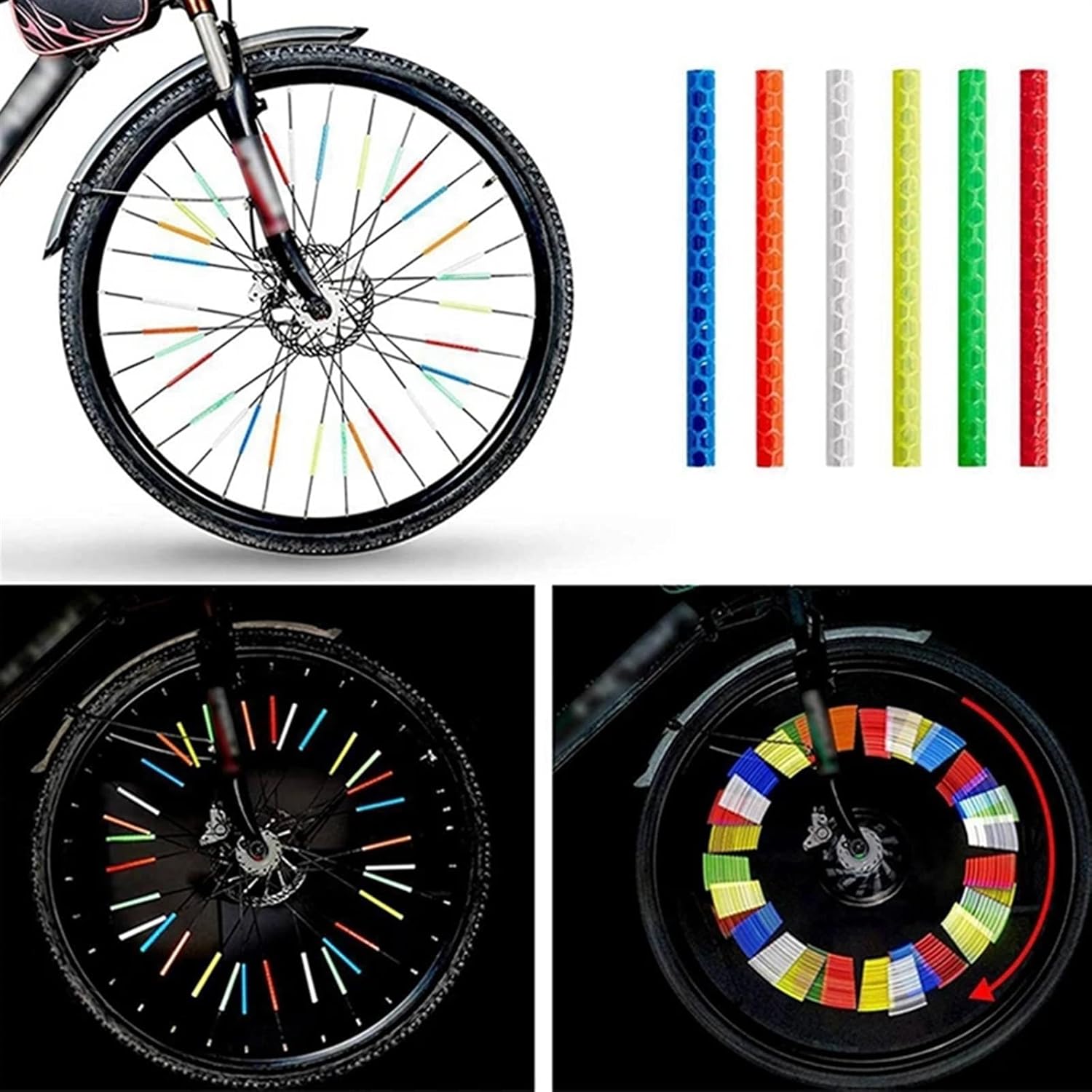 36 PCS Fit for Bicycle Wheel Spokes Reflective Sticker Colorful Tube Warning Safety Light DIY Cycling Reflector Reflective Safety Kit