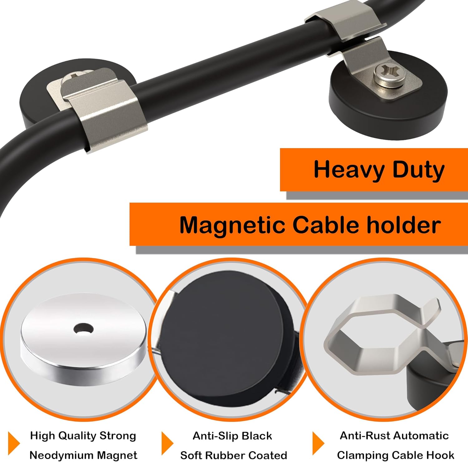 8 Pack 5/8 Inch Stainless Steel Strong Magnetic Pipe Clamps, 8 Pack Rubber Coated Magnetic Cable Clips