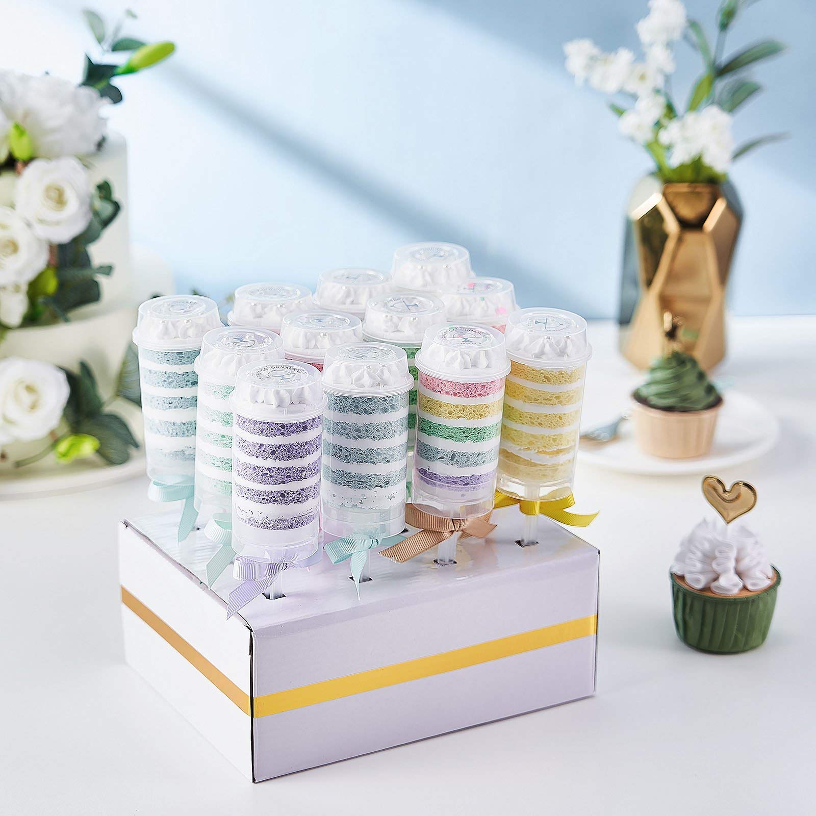 Efavormart 12 Pack Clear Plastic Push-Up Cake Pop Shooter with Display Box, Push Pop Display Set for Cakes, Party, Desserts Displaying, Holding, Homemade Treats