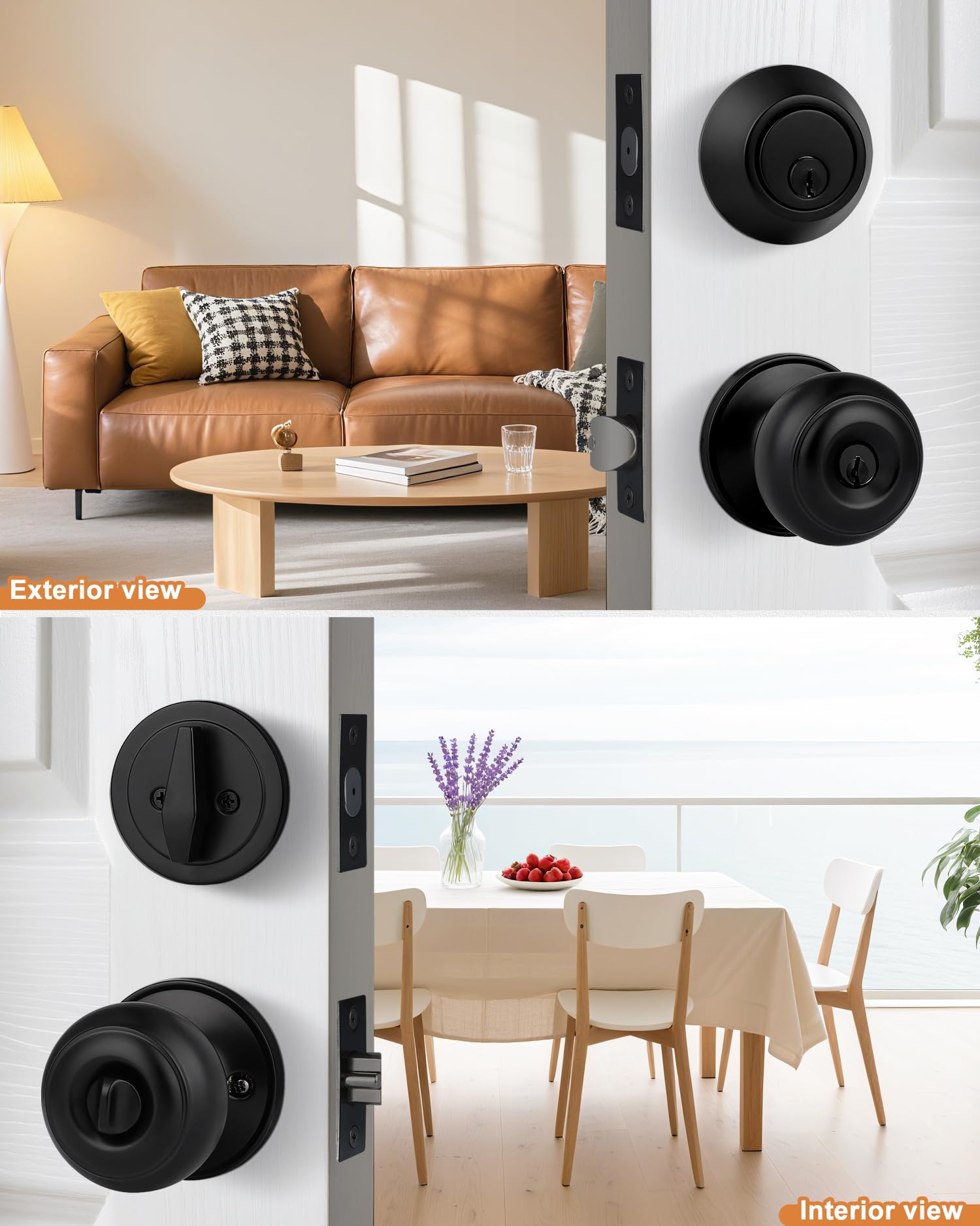Probrico Matte Black Door Knob & Deadbolt Set -5