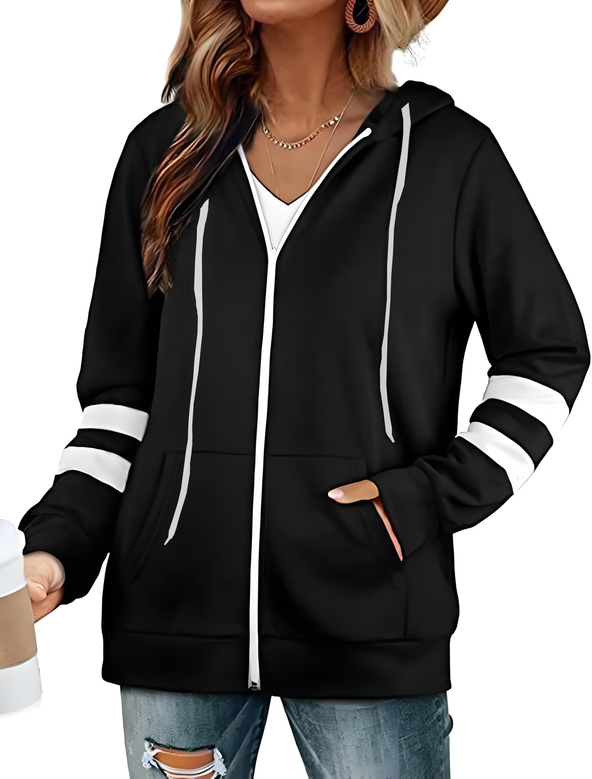 Jhsnjnr Sweatjacke Damen mit Kapuze Langarm Zipper Hoodie Kapuzenjacke Reißverschluss Fleecejacke Sport Sweatshirt Joggingjacken
