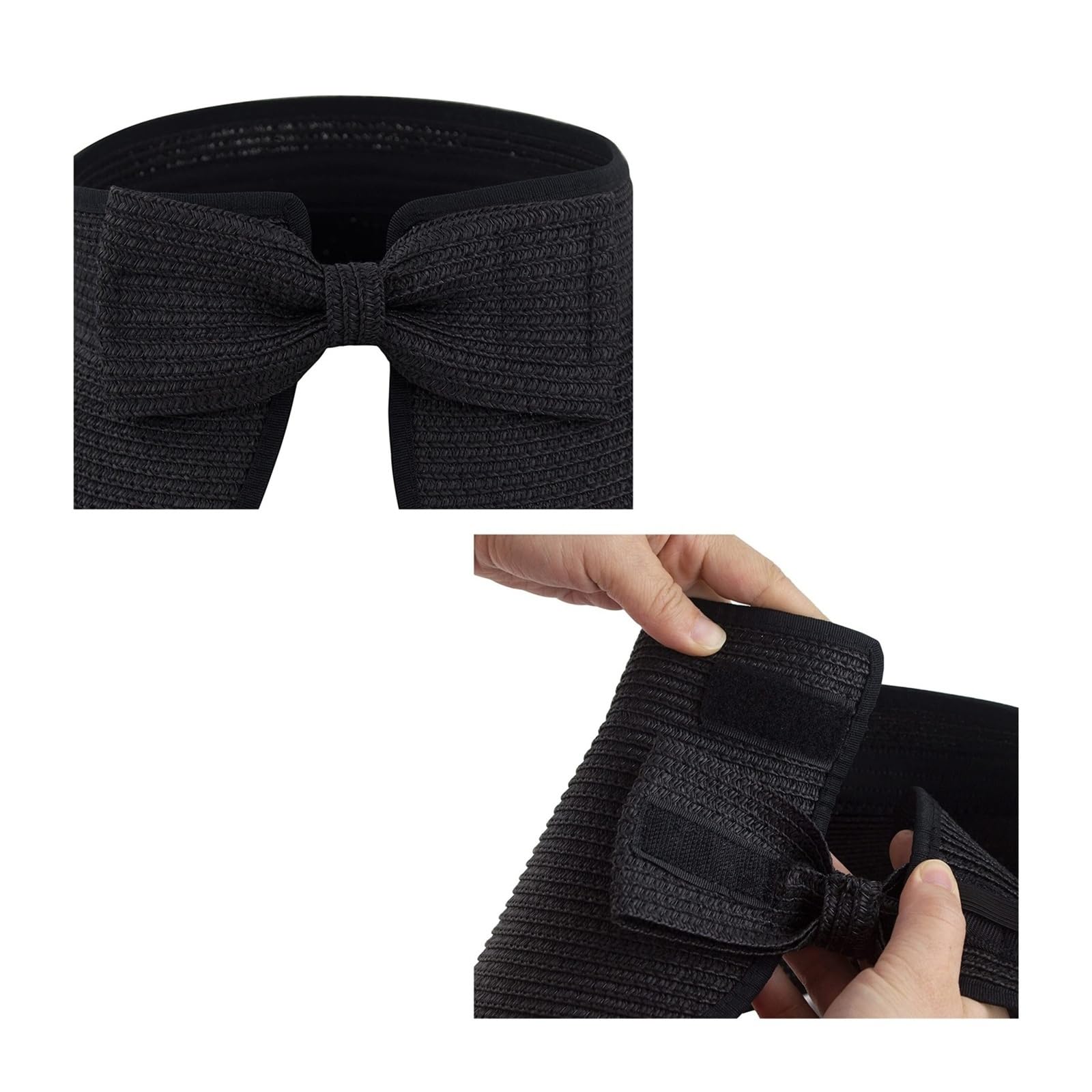 Generico Visera de paja, mujer, sombrero plegable ala ancha enrollable