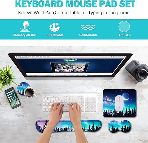 Miniatura 2 de AIMSA Reposamuñecas para teclado + alfombrilla para mouse + reposamuñecas para mouse + posavasos, base de goma antideslizante ergonómica de espuma