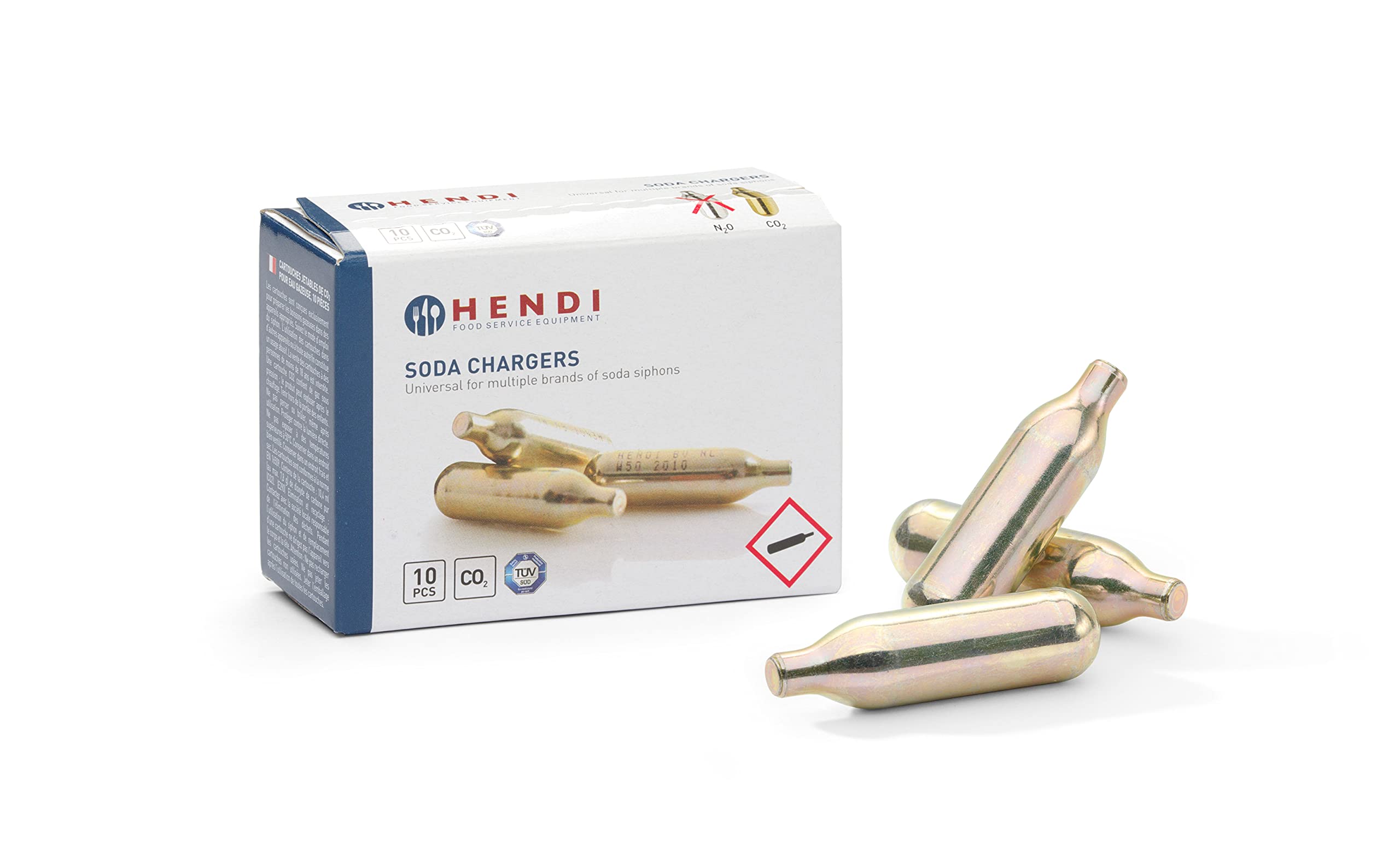 HENDI Cargadores De Soda – Pack De 4 Recargas De CO₂ De 8g Para Sifón De 1 Litro
