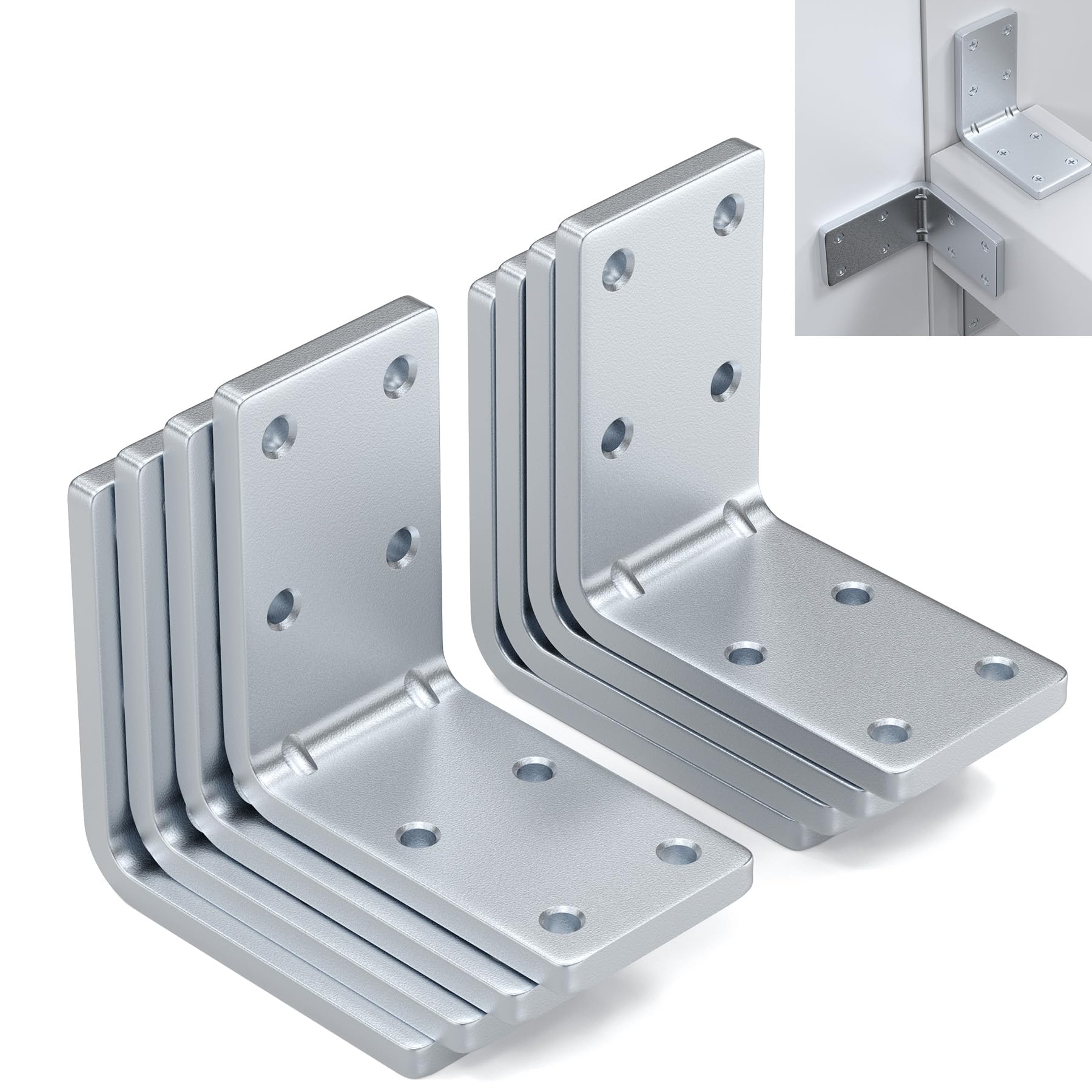 Flamorrow 8 Pcs L Shape Brace, 2.4" x 2.4" Thicken 3mm Heavy Duty Galvanized L Corner Brace, 90° Angle Iron Corner Bracket, Large Joint Fastener Shelfs for Wood, Beams, Furniture, Fence, Frame