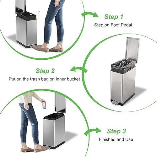 Miniatura 14 de Bote de basura con tapa, cubo de basura redondo de acero inoxidable de 30 litros/8 galones con protección contra olores, cubos de basura de cocina