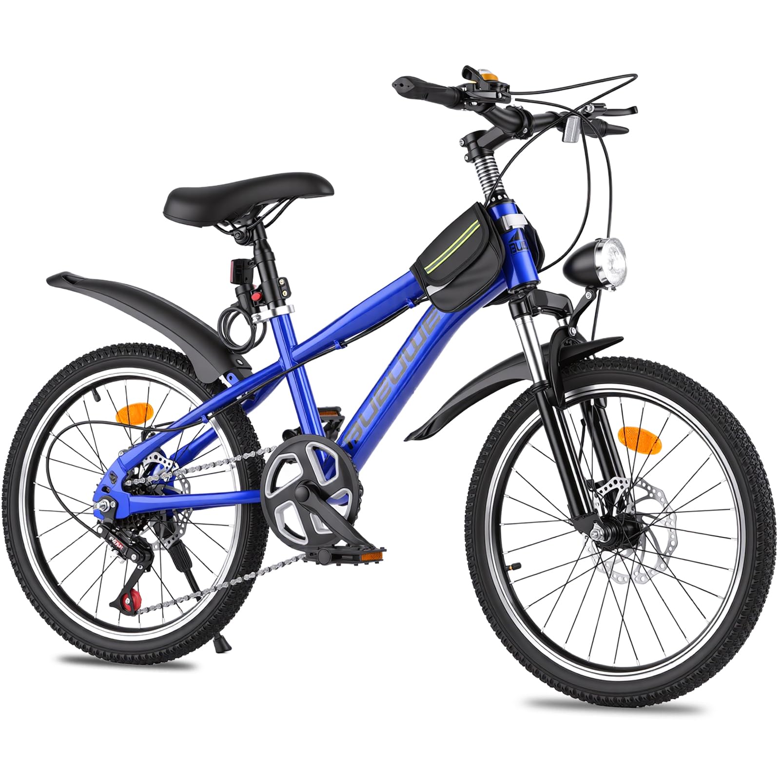 OOFAYJIA Kids Mountain Bike 20/24 Inch, Youth Bicycle for Kids Ages 6-12 with Dual Disc Brakes, 7 Speeds, Front Suspension Fork, Kickstand, for Boys & Girls,Blue,20 Inch