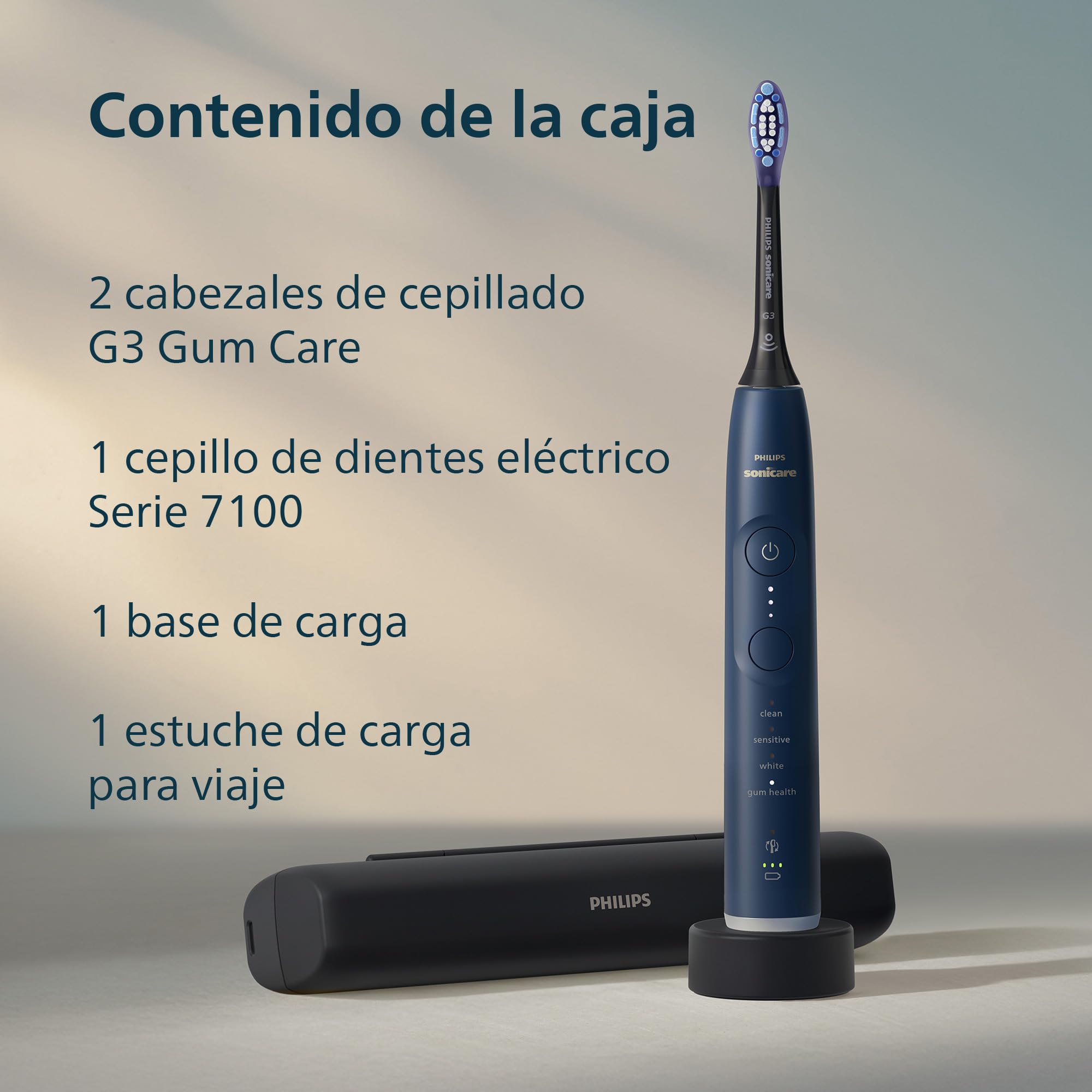 Philips Sonicare 7100 cepillo dental eléctrico, sónico, 4 modos de cepillado, 3 niveles de intensidad, alerta de presión, EasyStart, SmarTimer, azul marino, HX7423/01 [Nueva Tecnología]