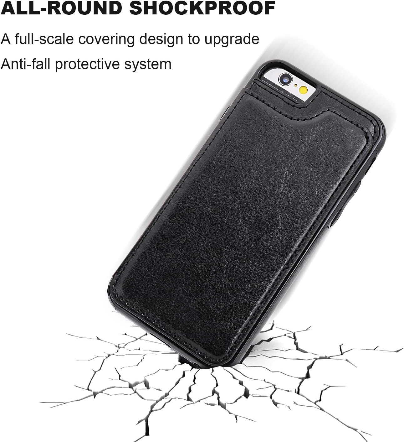 iPhone 6s Wallet Case with Card Holder,OT ONETOP iPhone 6 Case Wallet Premium PU Leather Kickstand Card Slots,Double Magnetic Clasp Durable Shockproof Cover 4.7 Inch(Black)