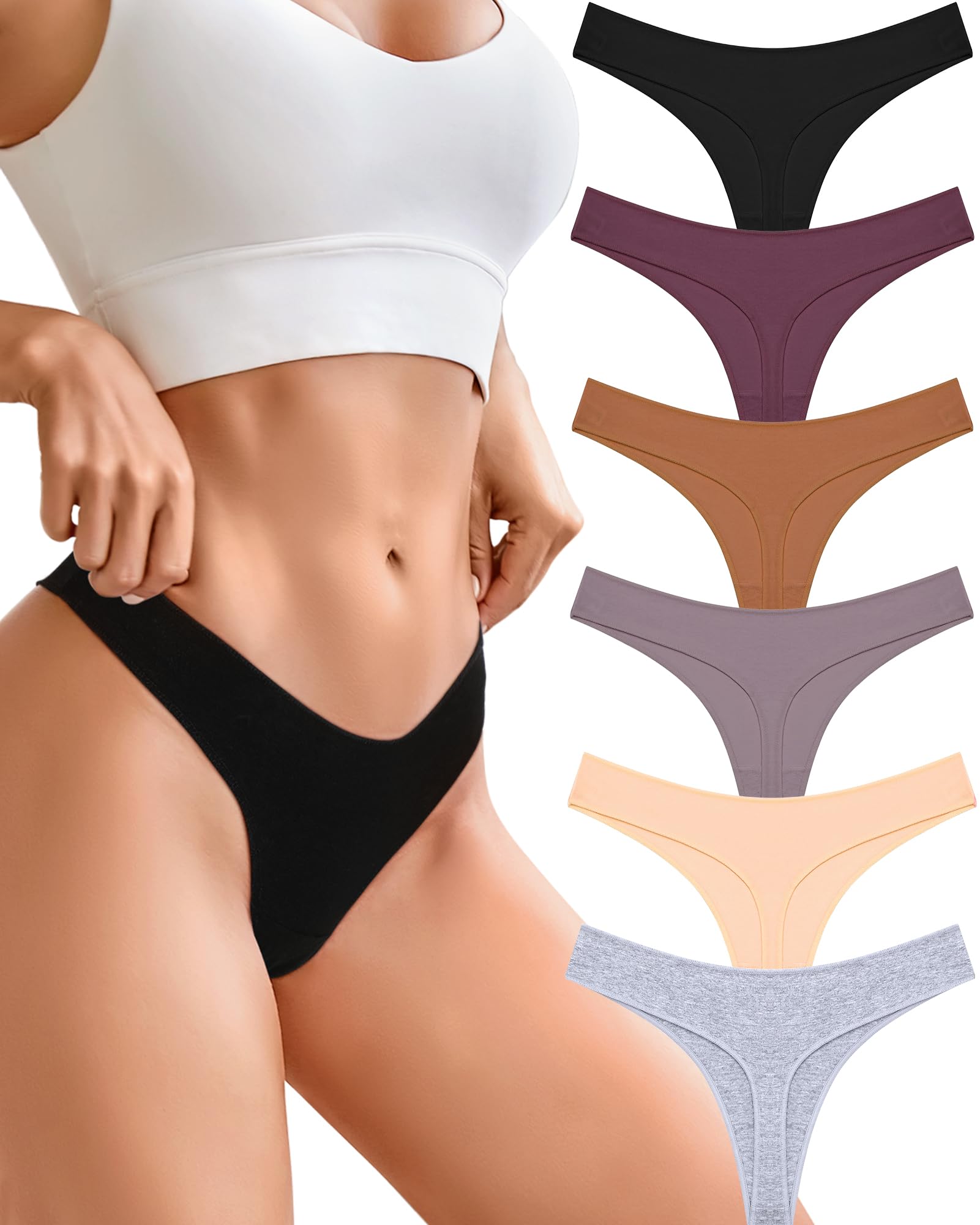 CUTE BYTE Cotton Thongs for Women Sexy Ladies Panties Breathable Stretch Hipster Cotton Underwear 6 Pack S-XL