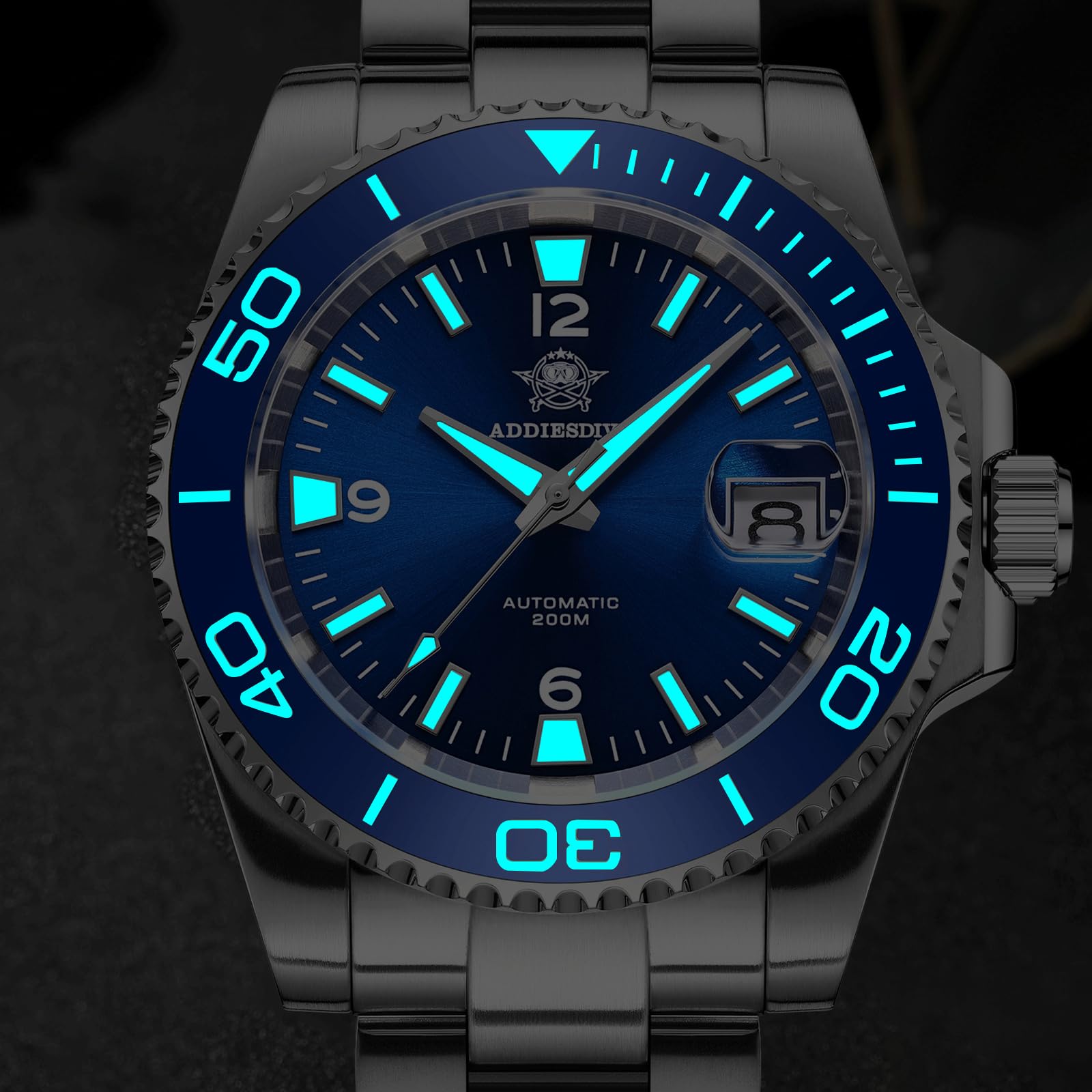 ADDIESDIVE Orologio subacqueo automatico da uomo, NH35A/8215, movimento zaffiro, lunetta girevole, luminoso, impermeabile fino a 200 m, facile da leggere, con numeri grandi, orologio subacqueo da uomo