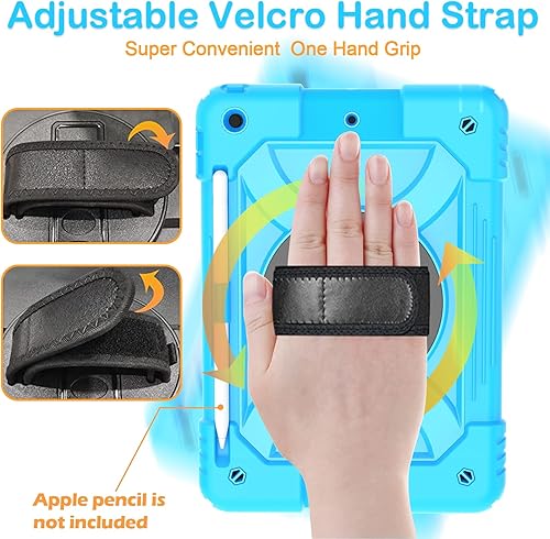 Miniatura 6 de BMOUO Funda para iPad de 987 generación de 10.2 pulgadas, a prueba de golpes, con soporte giratorio de 360 grados, correa de hombro y mano para iPad