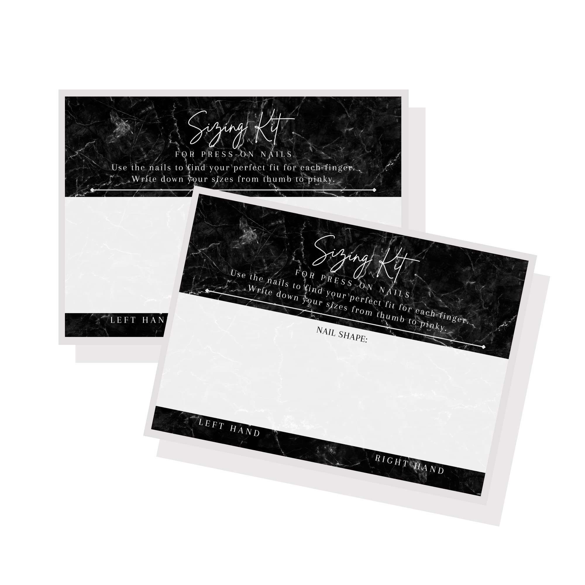 Boutique Marketing LLC Press On Nail Sizing Card | Physical Printed 5x7inch inch Large Postcard | Press-On Nail Supplies | Black Marble Design