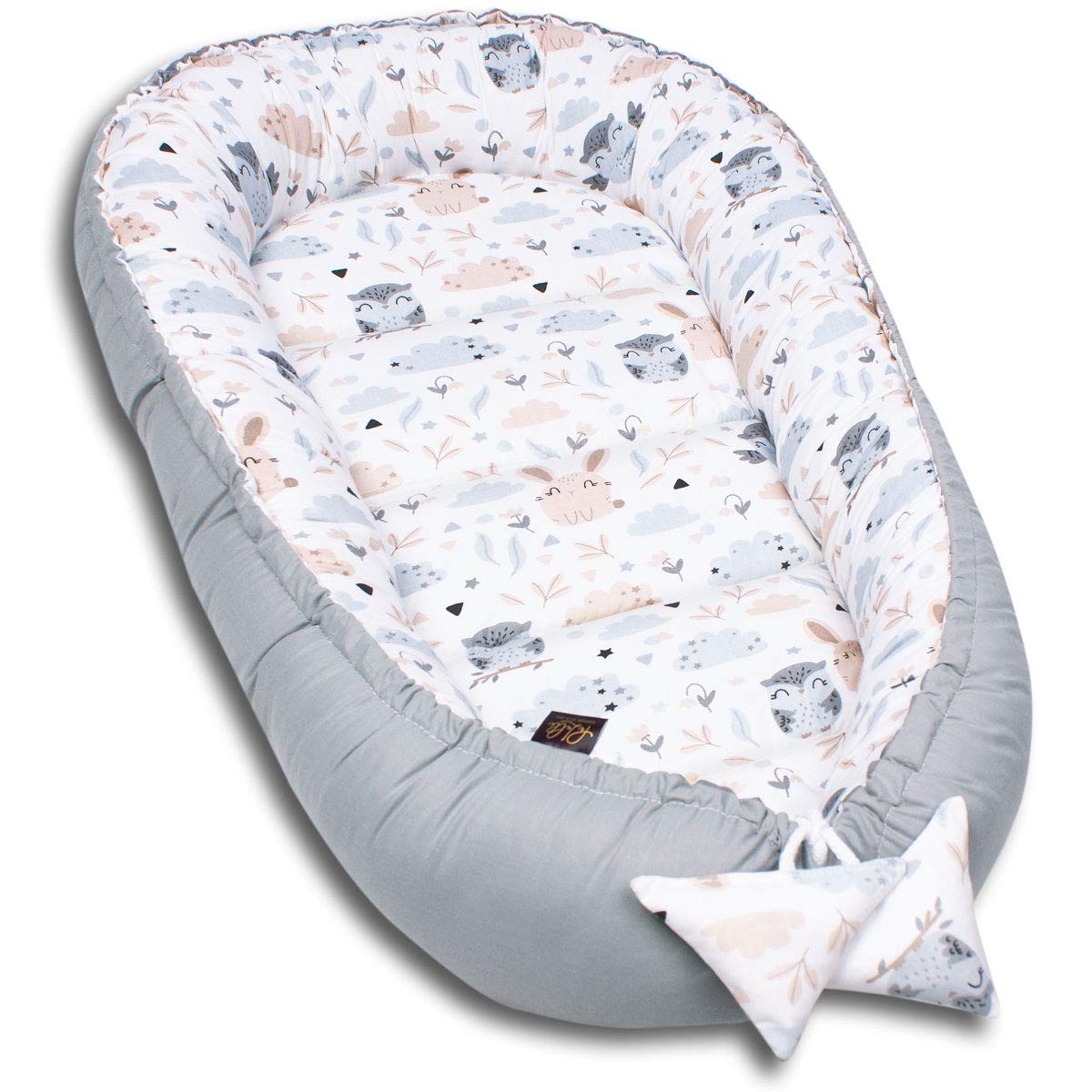 PaLulli - Nido per neonati, 90 x 50 cm, 100% cotone, nido per lettino, nido accogliente, cuscino, lettino da viaggio per neonati e bambini (Animali)