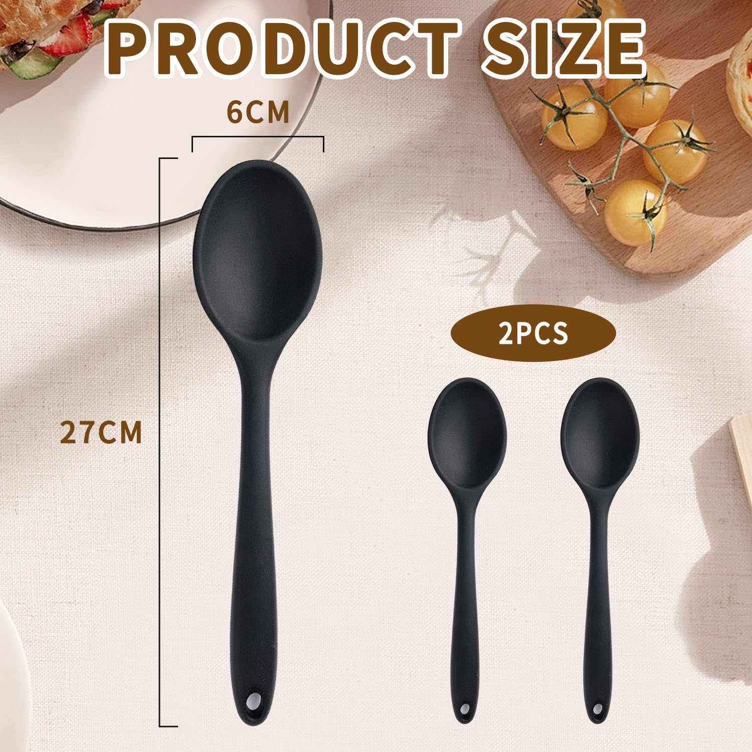 2 Pieces Silicone Cooking Spoons, High Temperature Resistant Silicone Spoons, Kitchen Utensils, Non-Slip Cooking Spoons - Image 2