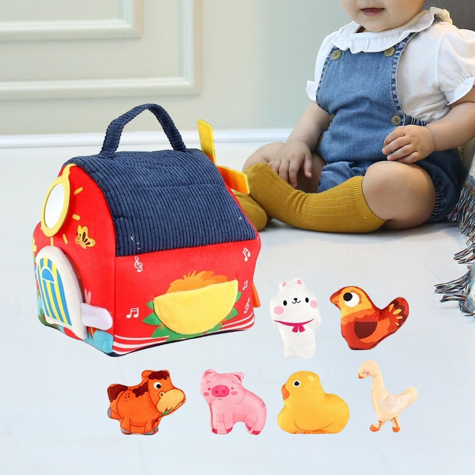 Bauernhoftiere Plüschtier-Spielset Frühpädagogisches Spielzeug Stofftiere für Babys von 0-6 und 6-12 Monaten, 18x16x22cm
