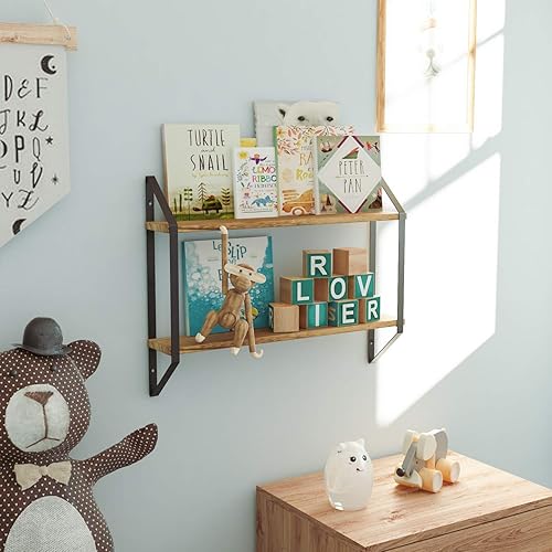 Miniatura 8 de Wallniture Ponza - Estantería flotante de 2 niveles para pared, estantes de pared de 24 pulgadas para almacenamiento de dormitorio, madera quemada