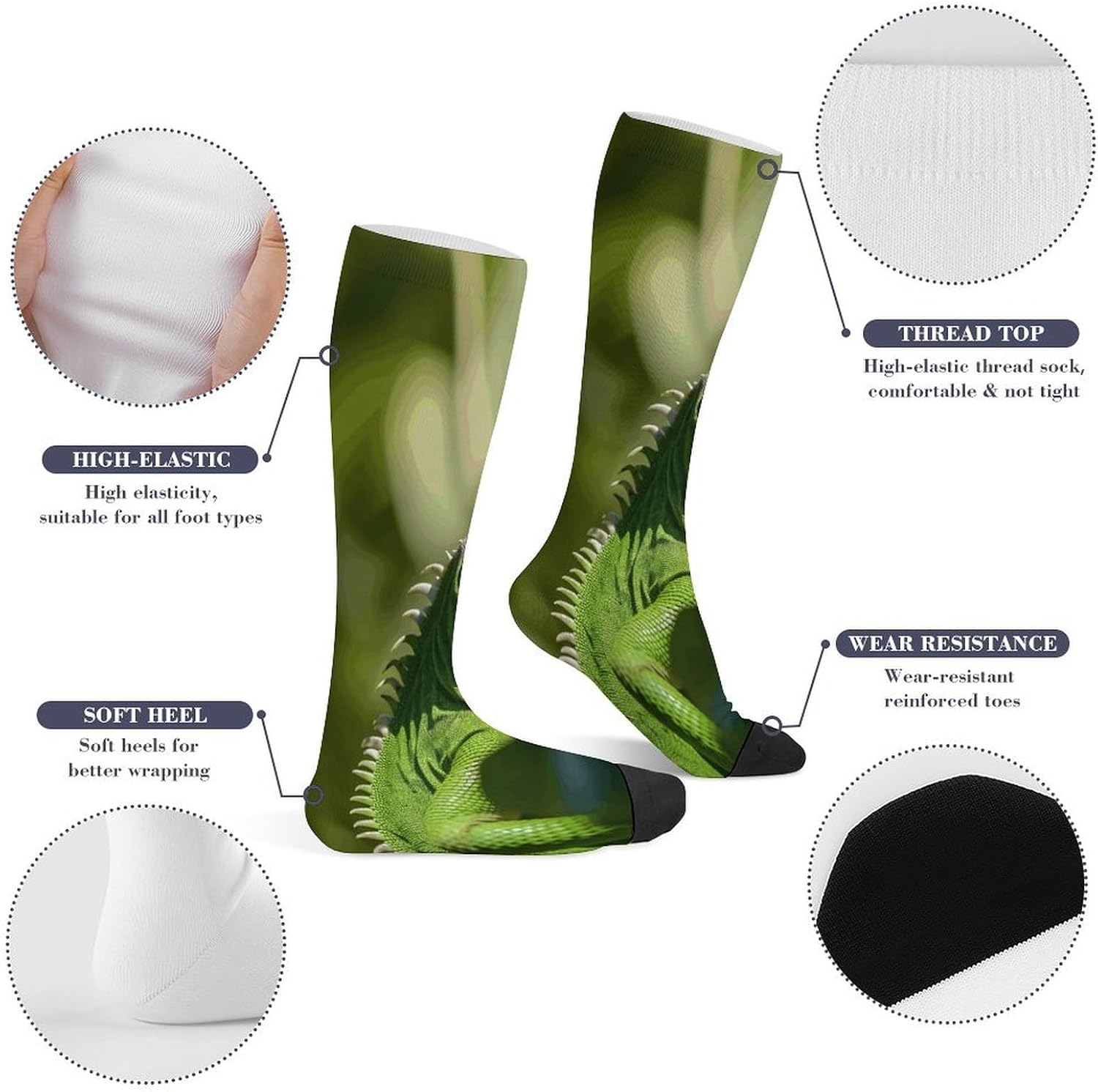 Green Lizard Compression Sock Circulation Support Socks Lightweight Knee High Tube Sock Over-The-Calf Sock for Adult