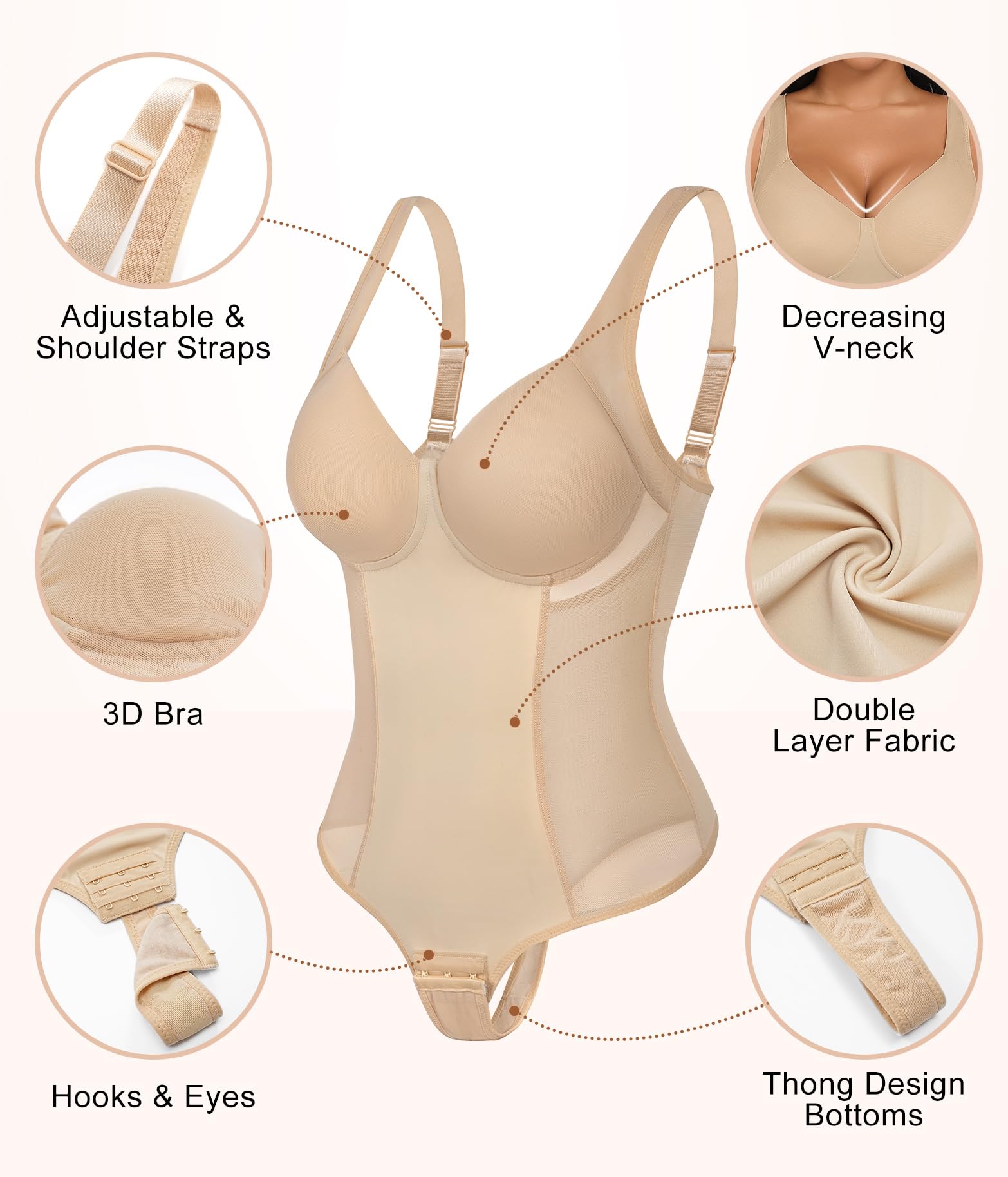 Niwicee Body Contenitivo Modellante Donna Shapewear Bodysuit Pancia Piatta Guaina Contenitiva Perizoma Intimo Snellente Shaper Shaping Sexy Mesh Fajas Spallino Regolabile