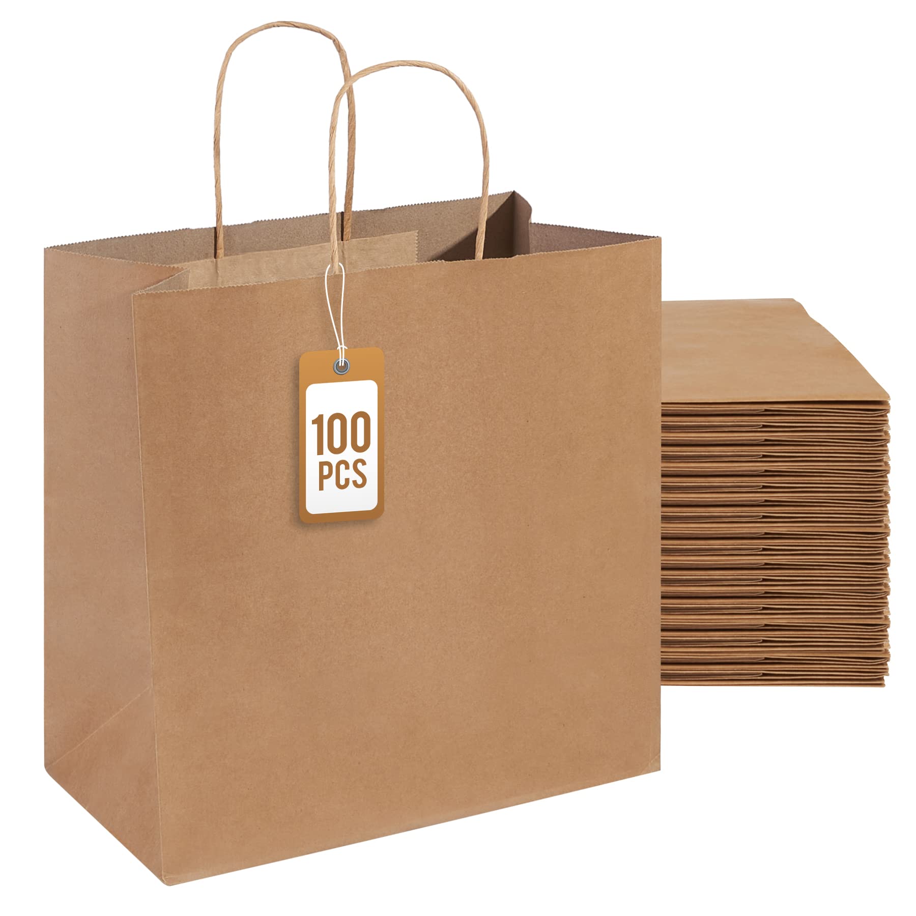 100Pcs Brown Paper Bags with Handles, Large 11x6x11 Inch Kraft Grocery Shopping & Retail…