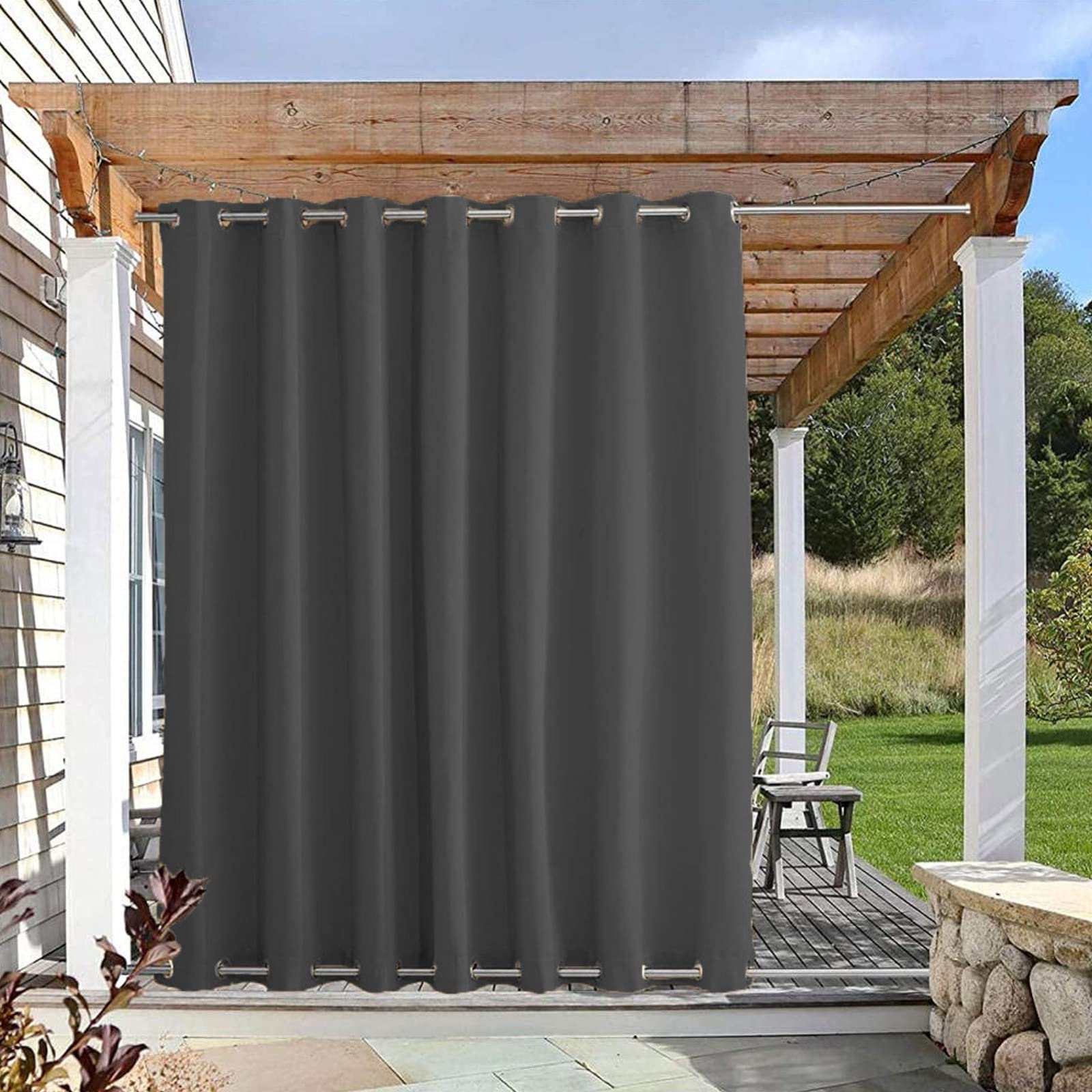 Outdoor Vorhang Wetterfest mit Ösen Oben und Unten, Wasserdicht Windschutz Outdoor Vorhang UV Schutz Sichtschutz Verdunkelungs Vorhang für Terrasse Pergola Gartenlaube, 1 Stück,Grau-B213xH183cm