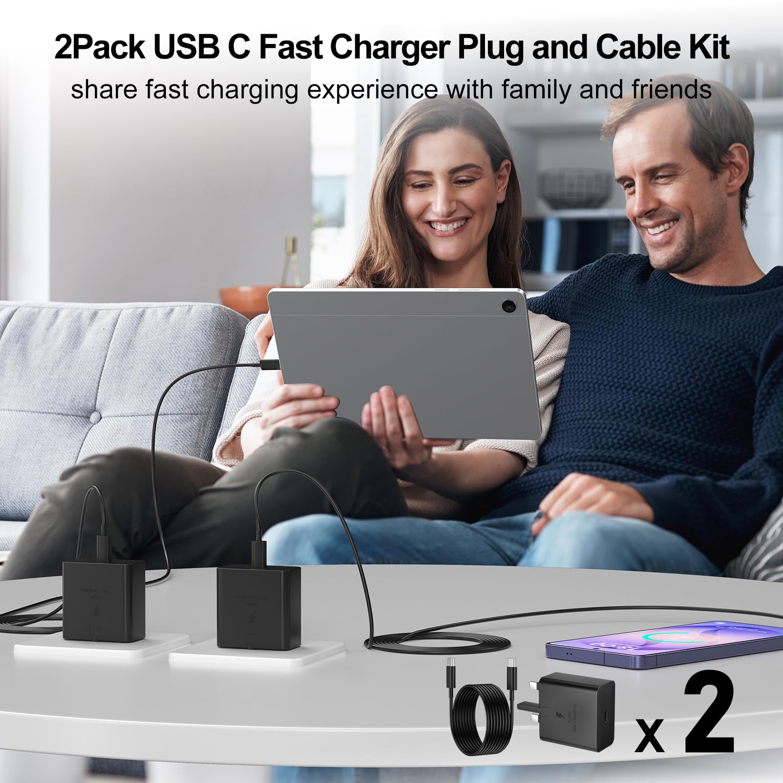 USB C Charger for Samsung Fast Charger USB C Plug & Cable 3M Long 25W Type C Super Fast Phone Charging Android Adaptor UK 2-Pack for Galaxy S26/S25 Ultra/S24/S23/S22/S21/A56/A55/A36/A17/A16/Note 20/10 — view 8