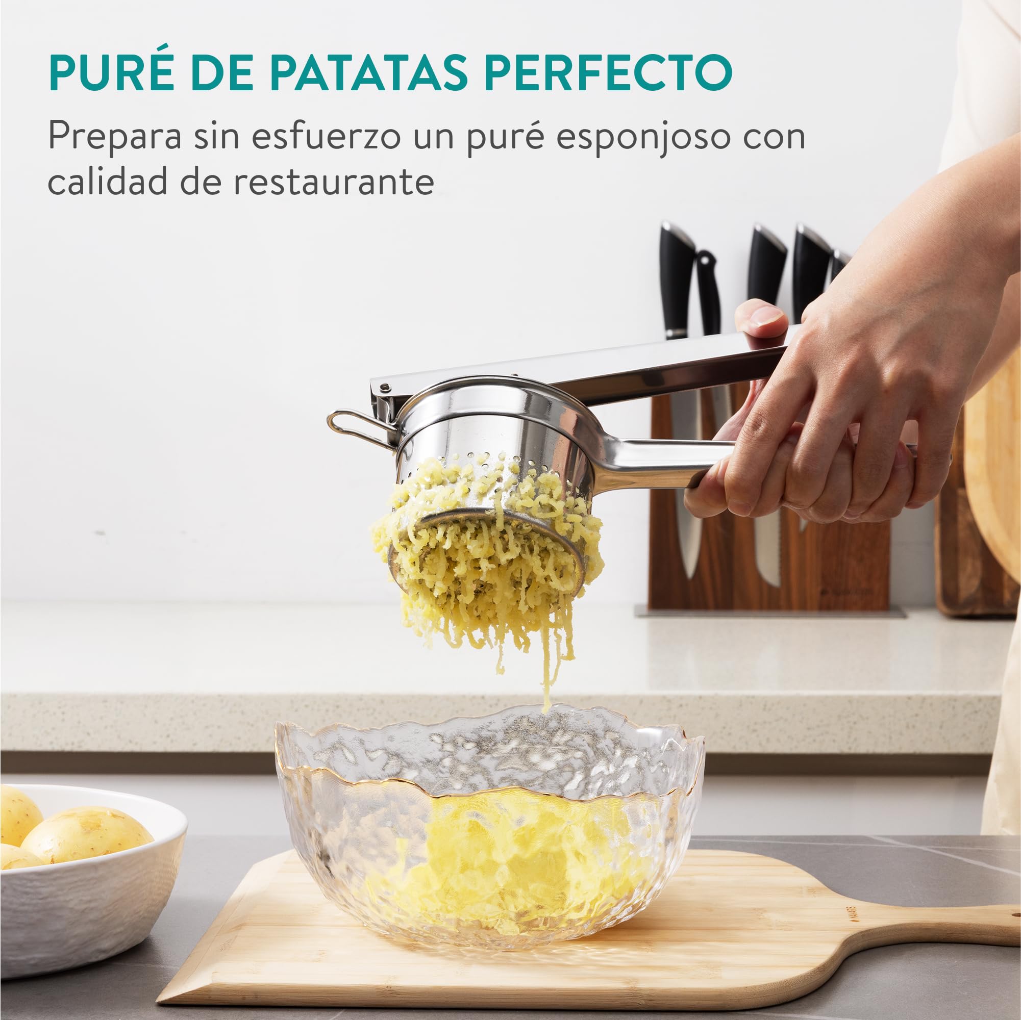 Navaris Pasapurés de acero inoxidable con tres discos incluidos - Colador profesional de cocina de Ø 30 CM - Para puré de patatas o potas para bebés