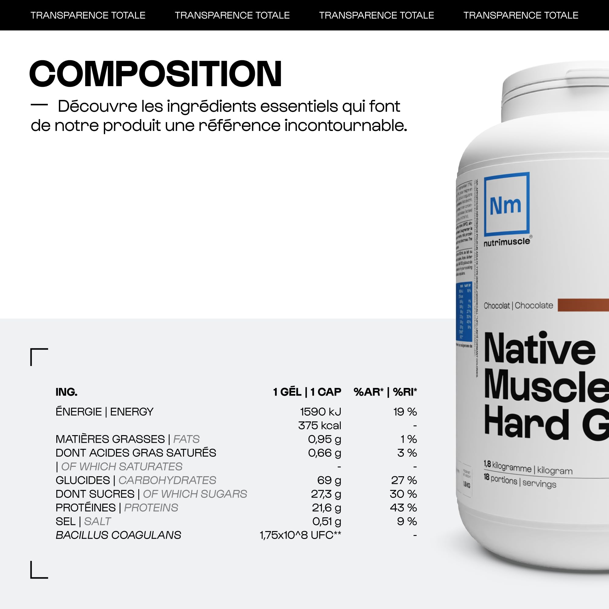 Musclemasse - Hard Gainer | Whey protéine - Maltodextrine - Dextroxe | Prise de masse & Musculation | Nutrimuscle | 1.8 Kg Chocolat