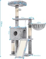 Hey-brother 108 cm macskakaparófa többszintű játékokkal, kosarral és függő játékokkal szürke 3