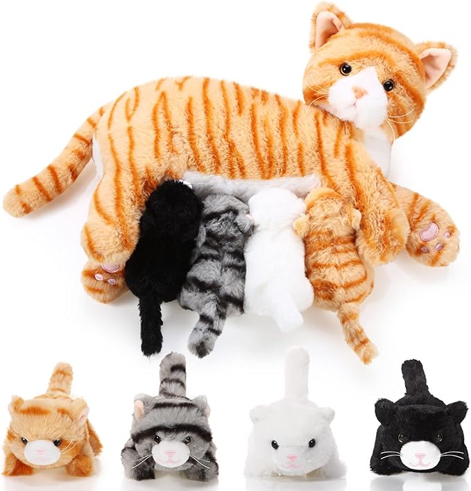 Amazon.com: Nurturing Cat Stuffed Animal with Plush Kittens, Cat Baby