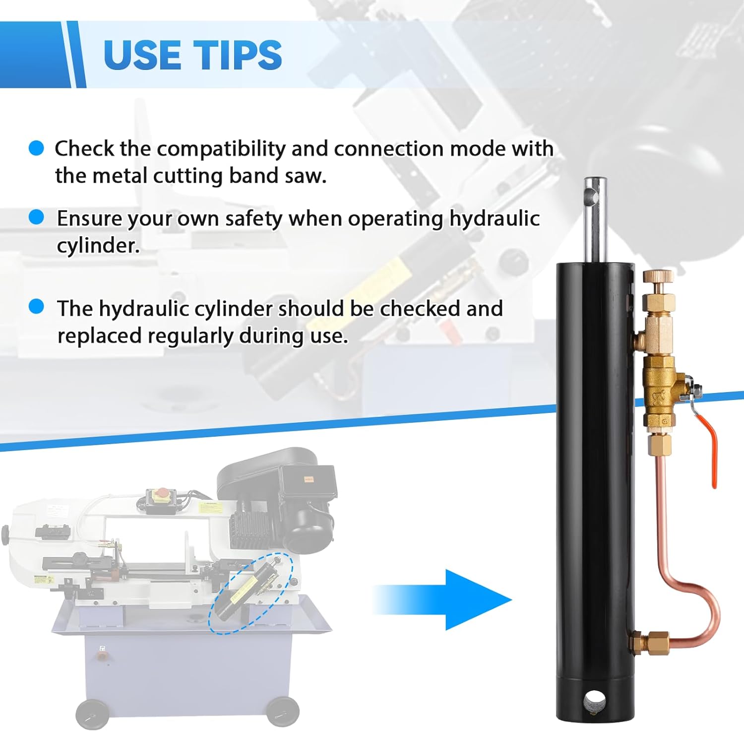 Hydraulic Cylinder for 7 x 12 Metal Bandsaw Compatible with BS-712N/BS-712R/BS-712B Band Saw Hydraulic Cylinder for Metal Cutting Band Saw