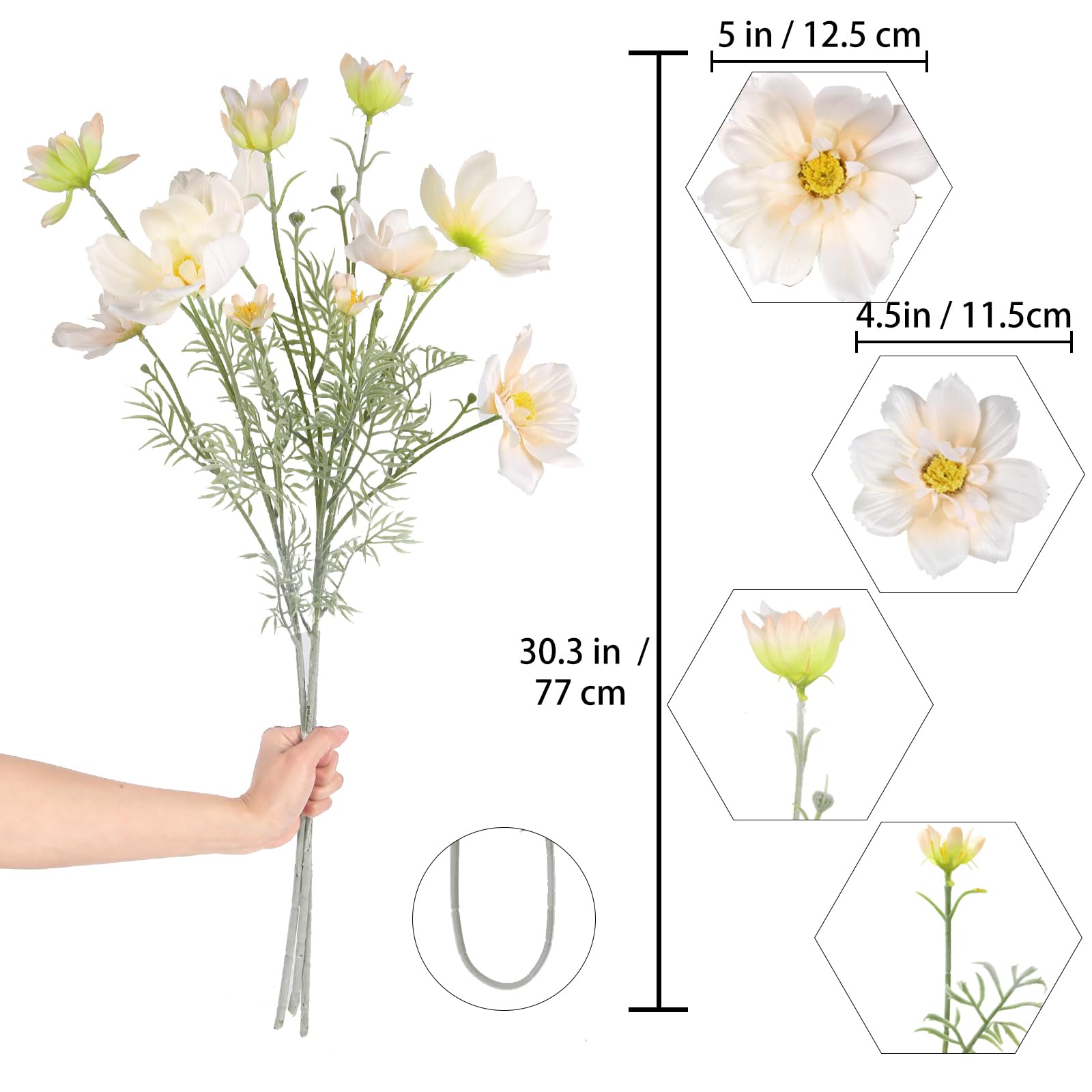 Lot de 6 fleurs artificielles de cosmos à tige de 76,2 cm de long en soie pour grand vase, arrangement floral pour table de mariage, centres de table, maison, cuisine, jardin, décorations de