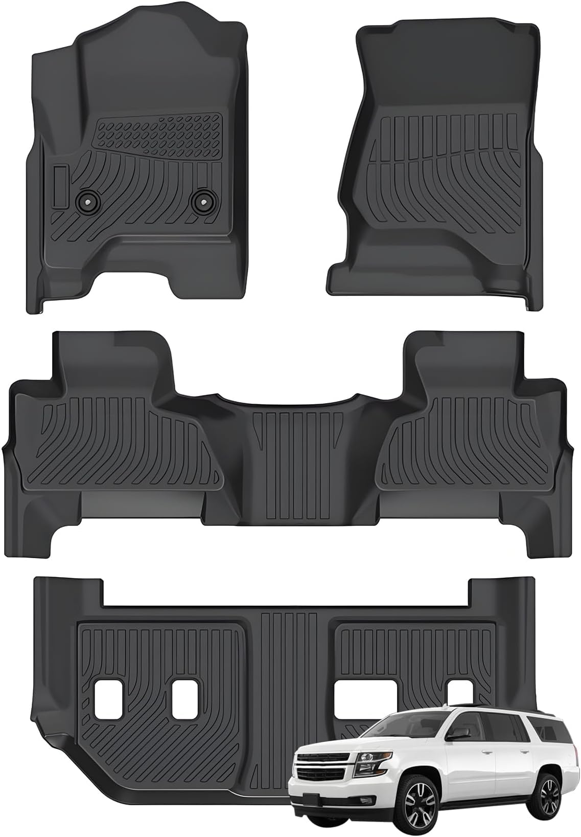 Priprilod 4pc TPE Floor Mats Cargo Liners, Compatible with Chevy Suburban GMC Yukon XL 2015-2020, Not Fit Yukon, Only Fits Vehicle with Bucket Seats