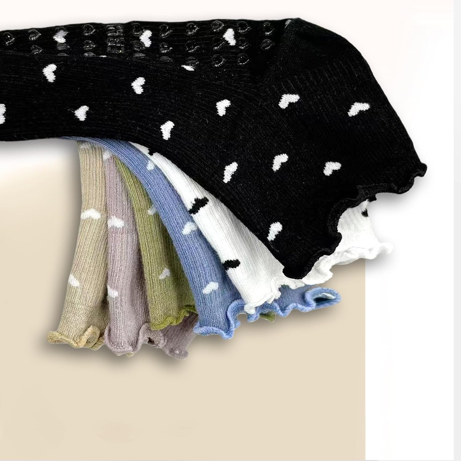 Cute Yoga Socks for Women, Non Slip Grip Pilates Barre Crew Socks with Heart Bow, US Size 5-9 - Image 3