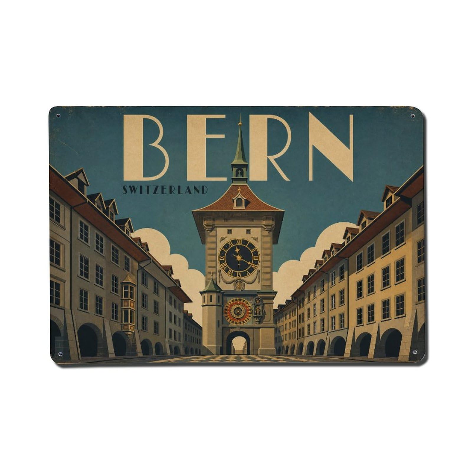 Travel Retro Switzerland Bern Metal Tin Sign Plaque Wall Decor for Cafe, Club Bar, Office, Garden Metal Poster 8x12Inch